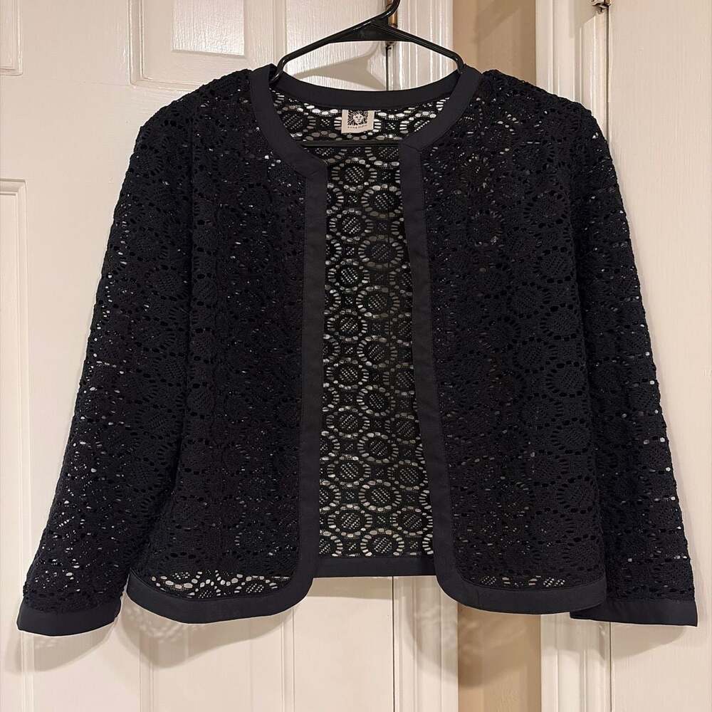 Anne Klein Black Crochet Open-Front Shrug Cardigan